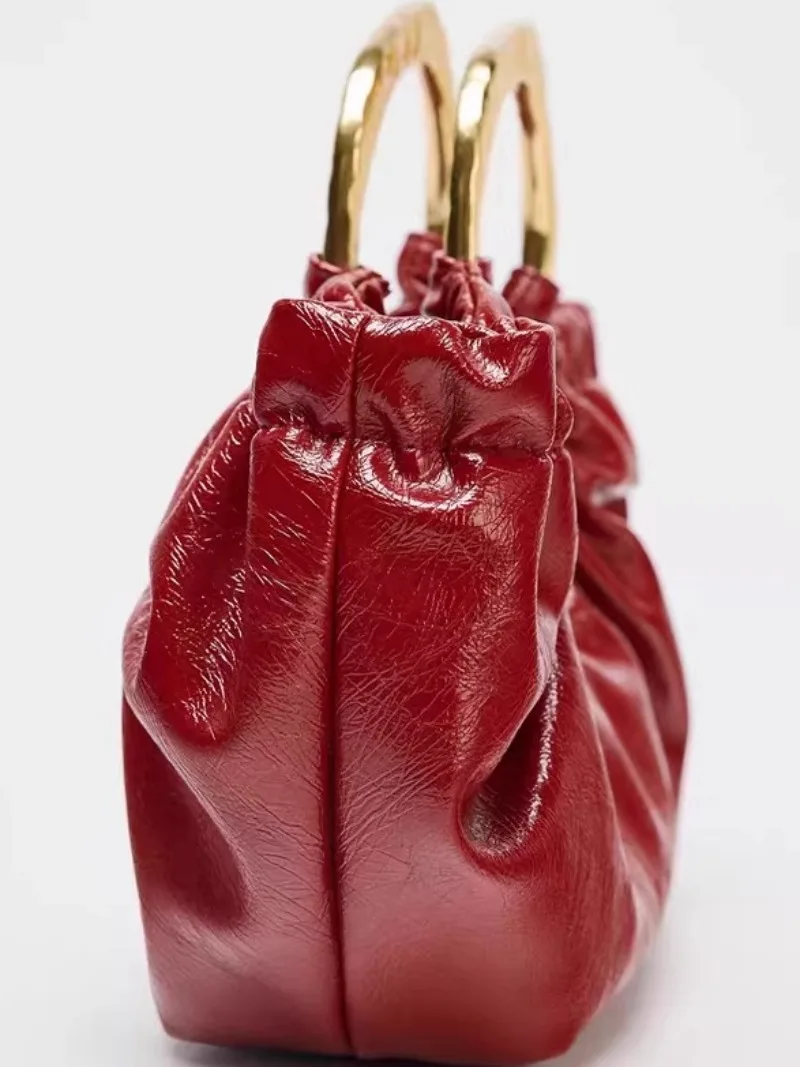 Luxury Designer Lady Pleated Cloud Handbag 2025 Women Trendy Burgundy Red Single Shoulder Bag Versatile Commuting Crossbody Bags