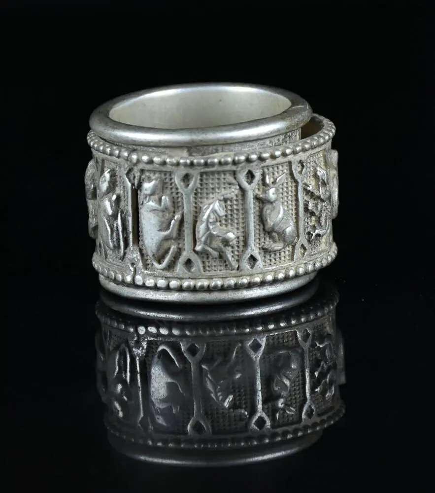 3Cm Old China Miao Silver Feng Shui 12 Zodiace Year Animal Jewelry Finger Ring