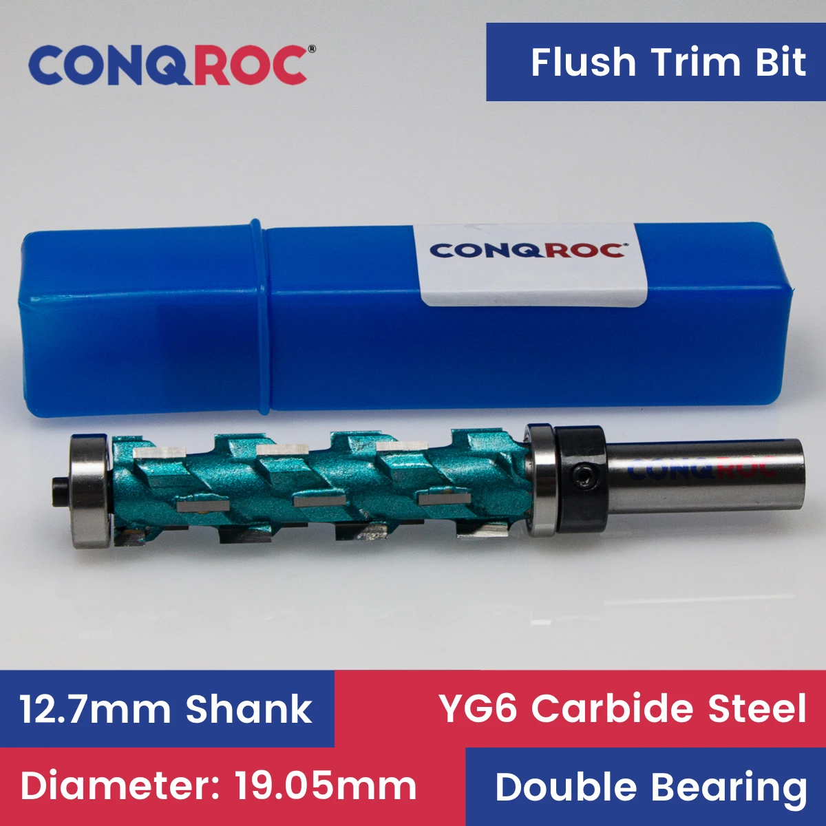 Spiral Long Flush Trim Router Bit 1/2"(12.7mm) Shank with Double Bearing Tungsten Carbide Wood