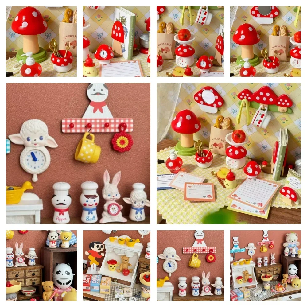 인형 집 미니 주방 액세서리 수제 그래피티 양 팬더 조미료 항아리 토끼 알람 시..