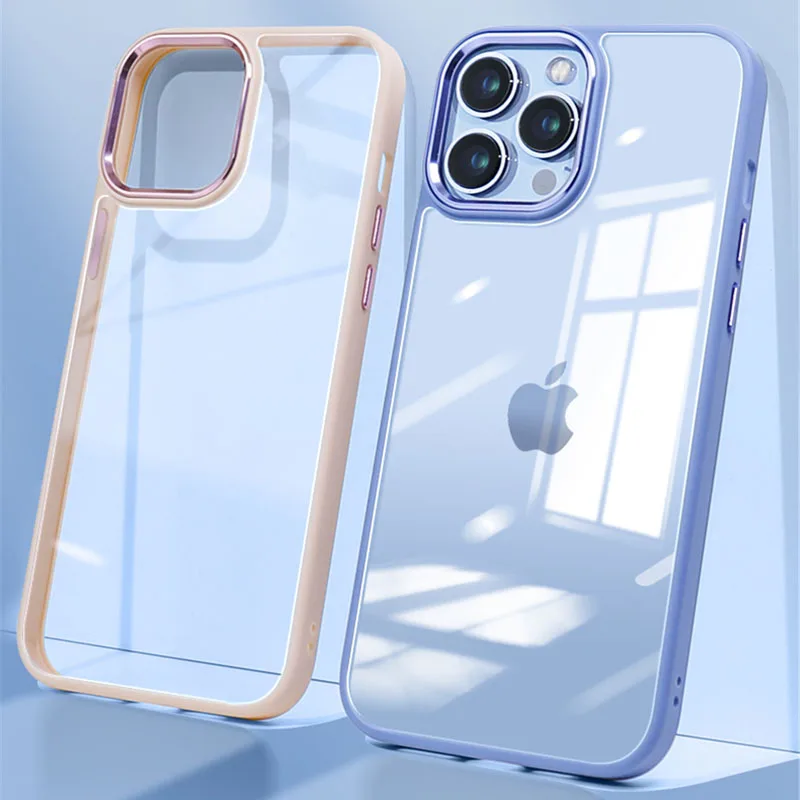 

50pcs DHL Official Shockproof Armor Transparent Case For iPhone 14 13 12 11 Pro Max XS XR Plating Lens Camera Clear Cover Funda