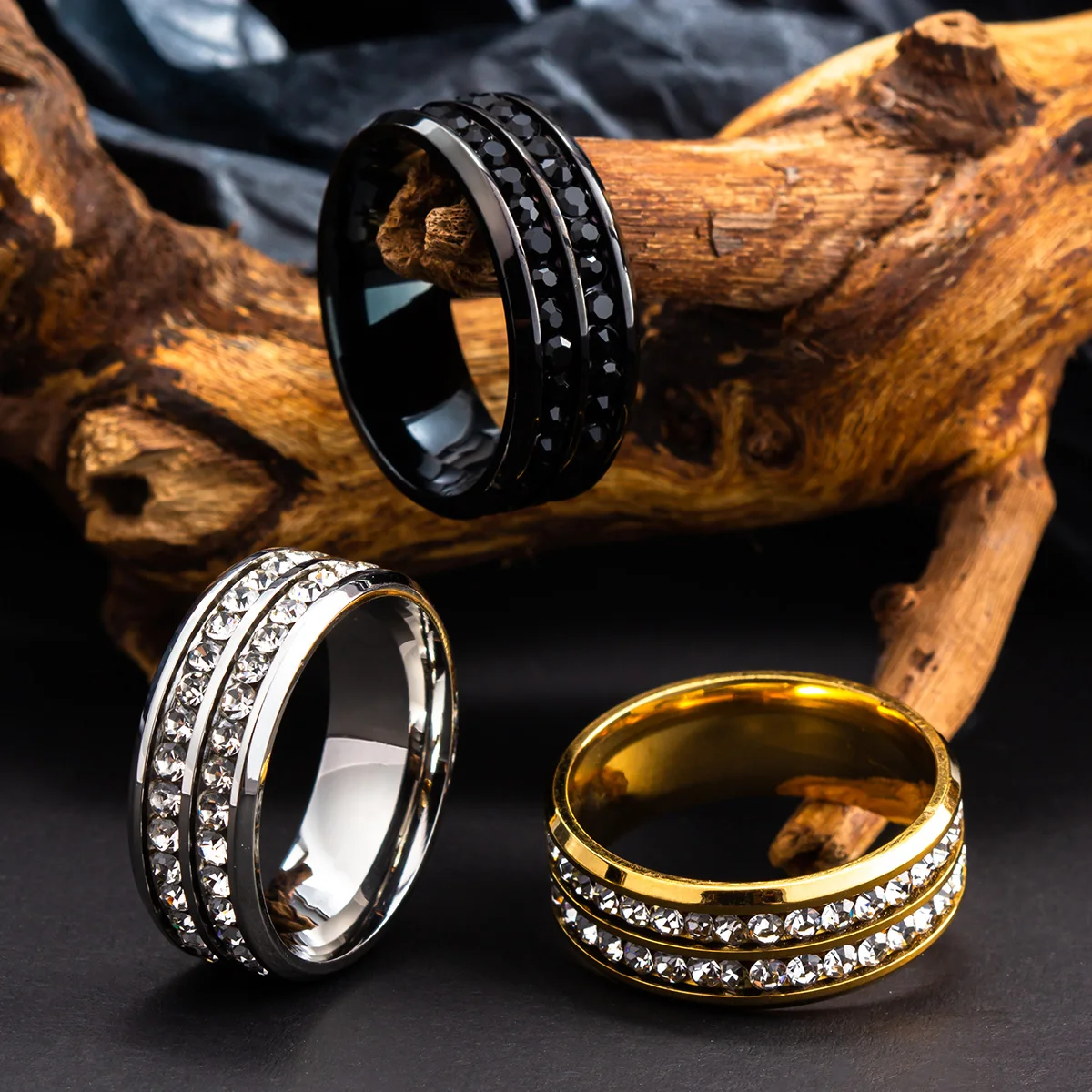 Titanium Steel Couple Ring Zircon Decor Party Jewelry Finger Accessories Young Girls