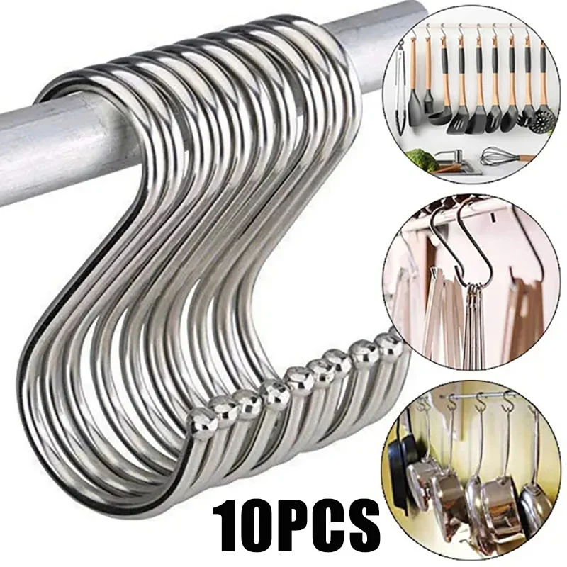 10PCS S Shaped Hooks Clasp Stainless Steel Railing S Hanging Storage
