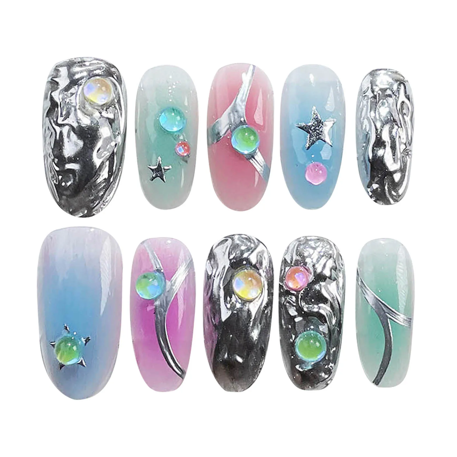 

Colorful Fake Nails with Stars Decor Lightweight and Easy to Stick Fake Nail for Women and Girl Nail Salon