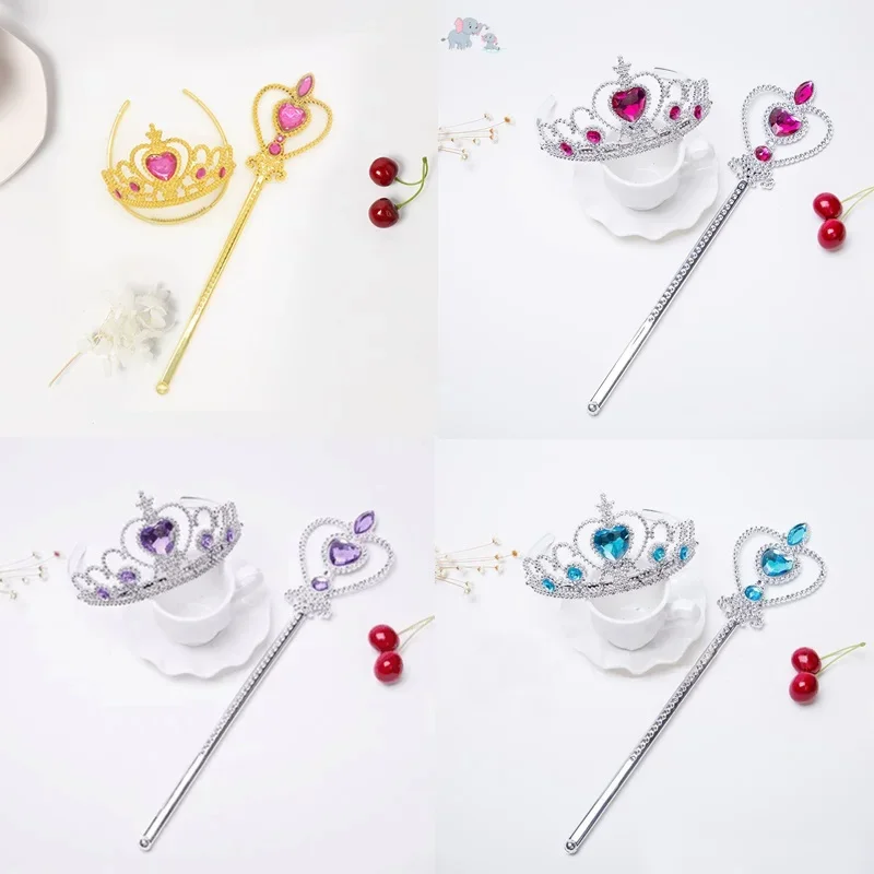 Cosplay Accessories Elsa Princess Accessories For Girls Crown Wand Set Elsa Crystal Crown Children Birthday Party Gift Halloween