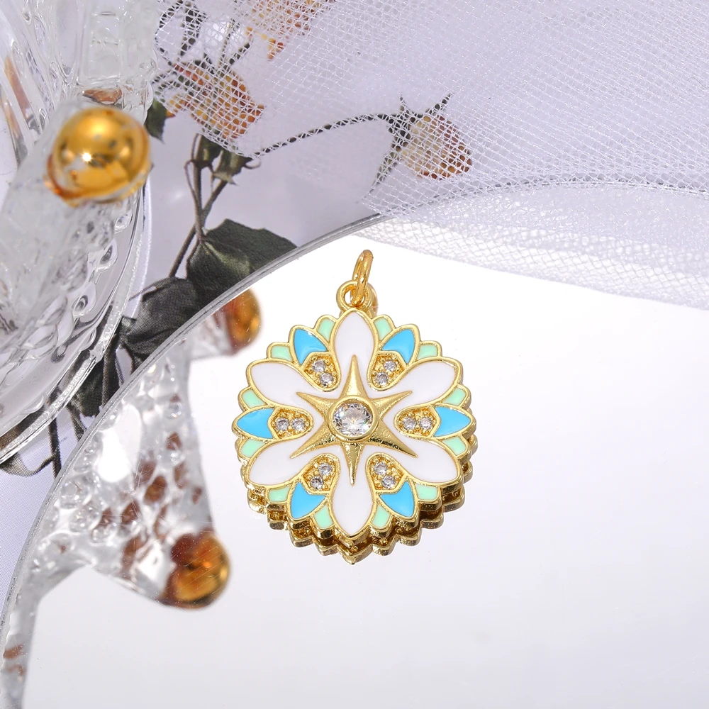 Juya 18K vergoldete Kunsthandwerk bunte Emaille runde Blumen Charms für DIY Frauen Mode Dekorationen Schmuckherstellung – Detail 11