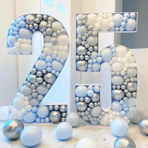

Large Number Mosaic 0-9 Balloon Filling Box DIY Decoration Frame Stand Baby Shower Wedding Anniversary Birthday Party Decor 73cm