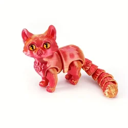 Vibrant Candy Cat 3D Printed Movable Action Figure Desktop Ornament & Birthday Gift (Red gold)