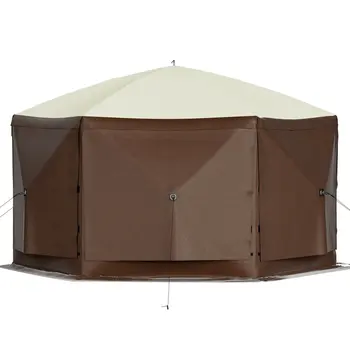 Waterproof Screen Shelter w/Portable Storage Bag 8 Person Camping 6 Sided Pop-up Canopy Screen Tent 10'x10' Camping Gazebo Tent 6
