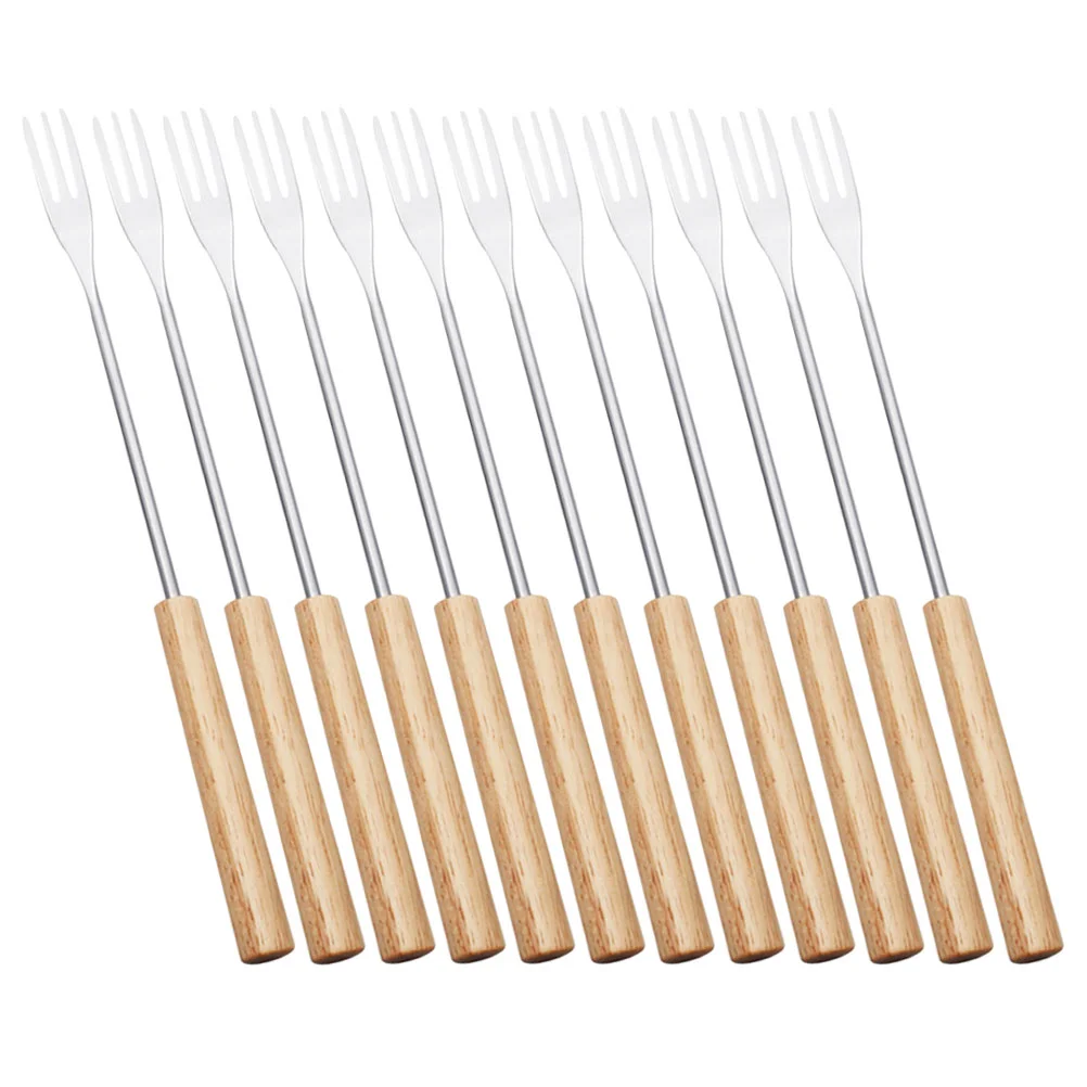 

12Pcs Cheese Fondue Forks Wood Handle Fondue Forks Barbecue Fork Chocolate Dipping Forks