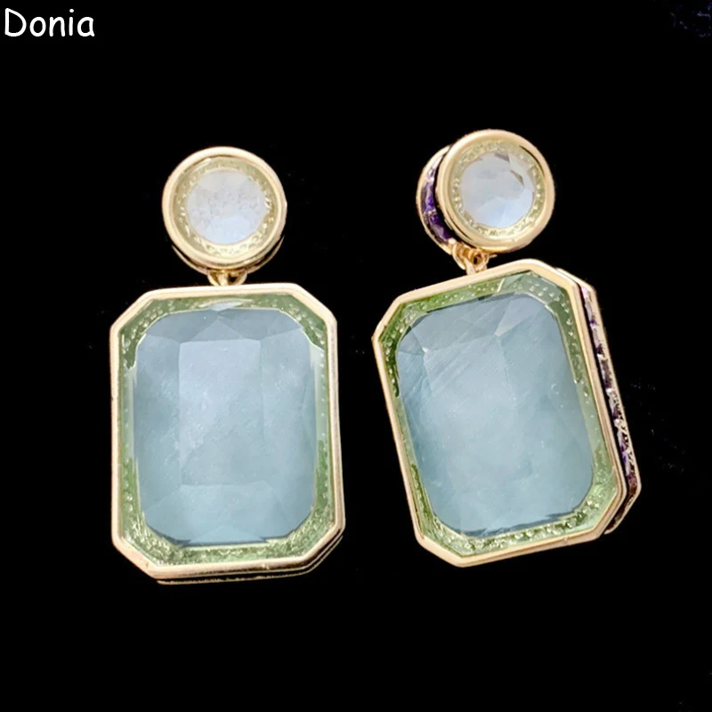 Donia Jewelry Palace Square Titanium Steel Micro-Inlaid AAA Double-Sided Zircon Silver Needle Luxury Accessories