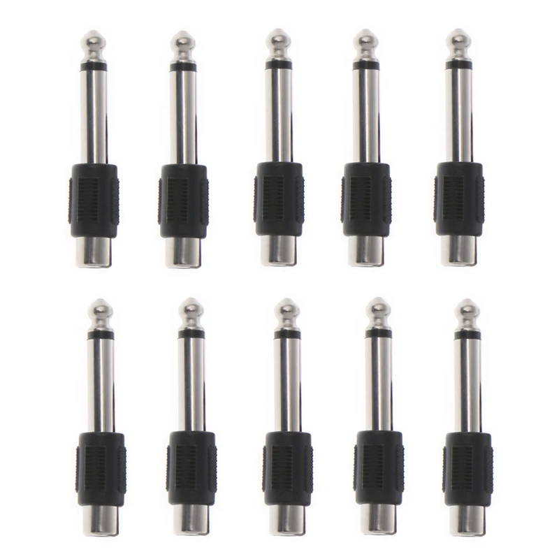RCA 암 잭에서 6.35mm 1/4 인치 수 모노 플러그 어댑터 커넥터, 10 개