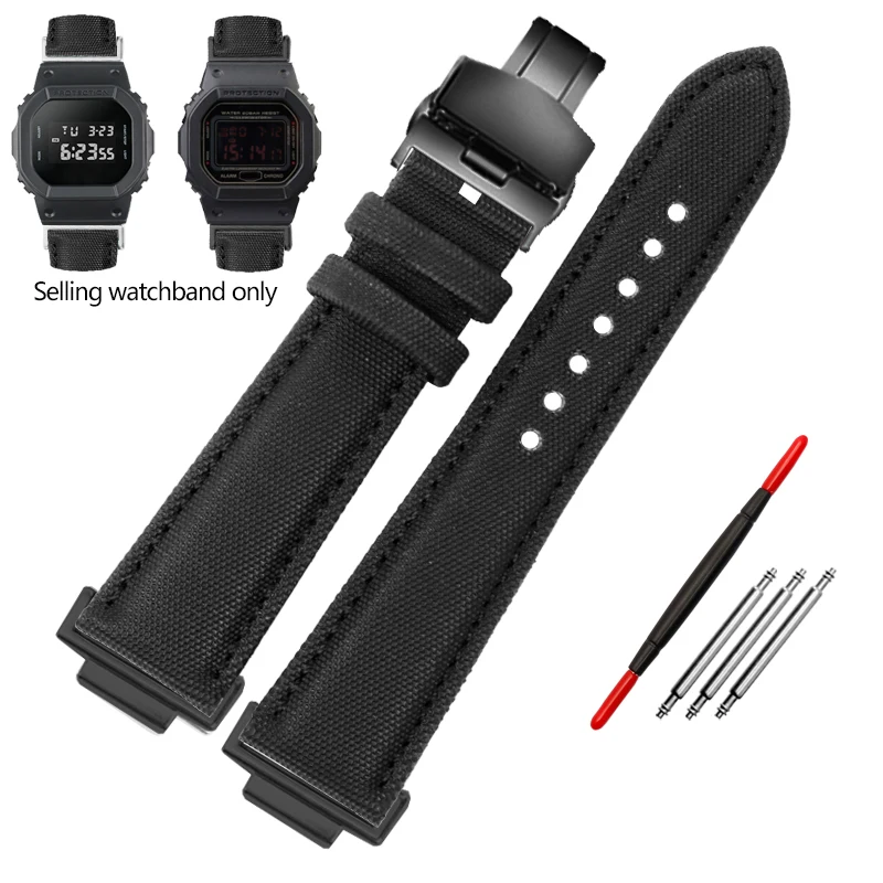 thumbnail image 1 of Correa de reloj de cuero y nailon de fibra DW-5600 para Casio DW5600 GW-B5600 GW-M5610 GA2100 GA2110 Correa de lona Correa de reloj Pulsera deportiva, 1 of 5