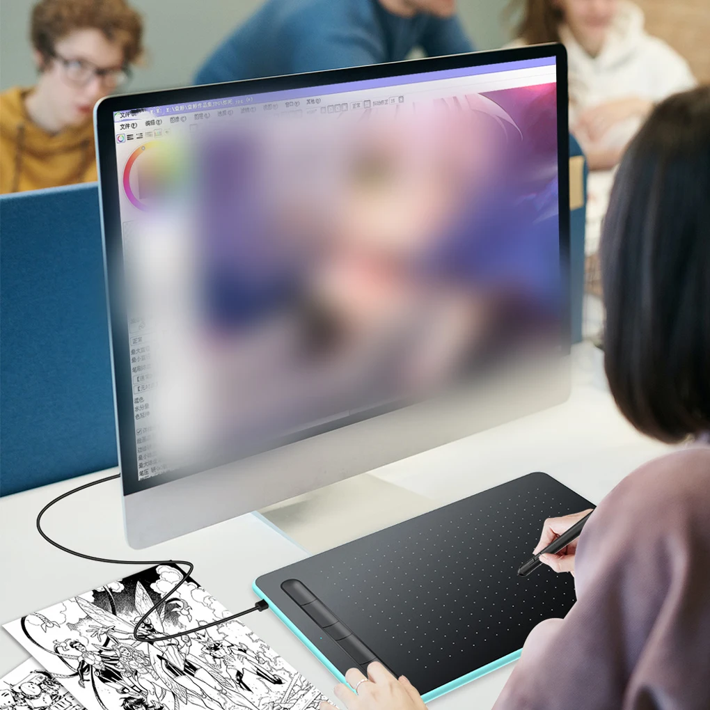 VSON 충전식 그래픽 드로잉 태블릿 디지털 페인팅 패널, 펜 포함, 전문 미술 작업 디자인, 데스크탑 블루
