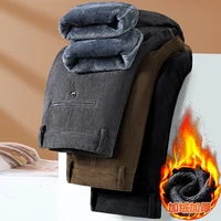 Winter men's fleece corduroy pants Fashion Business Classic Thick Warm Straight-Legged Casual Pants Black Gray Brand Men's Pants
