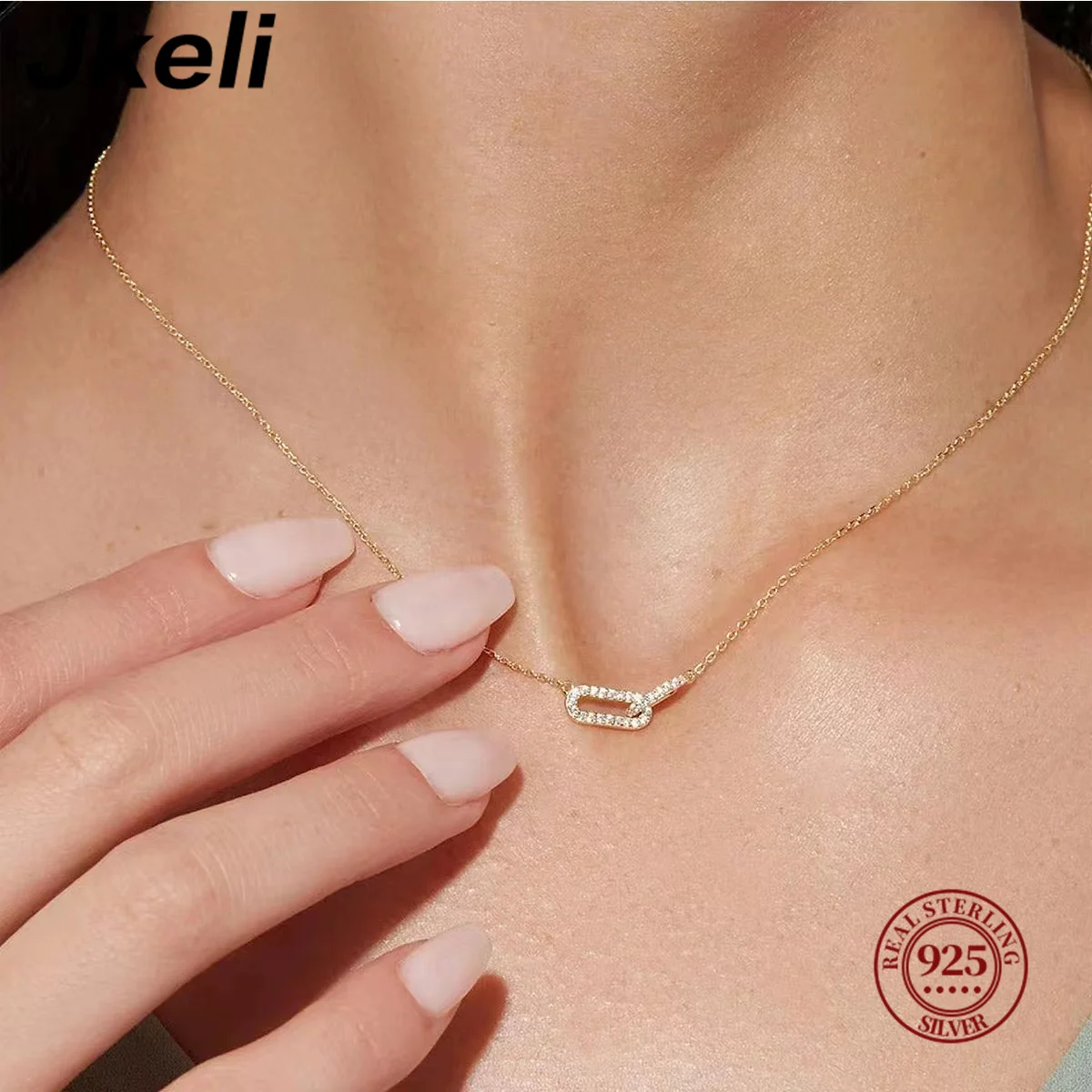 Jkeli-collar liso geométrico de Plata de Ley 925 para mujer, cadena entrelazada de clavícula, regalo de vacaciones, joyería fina para fiesta