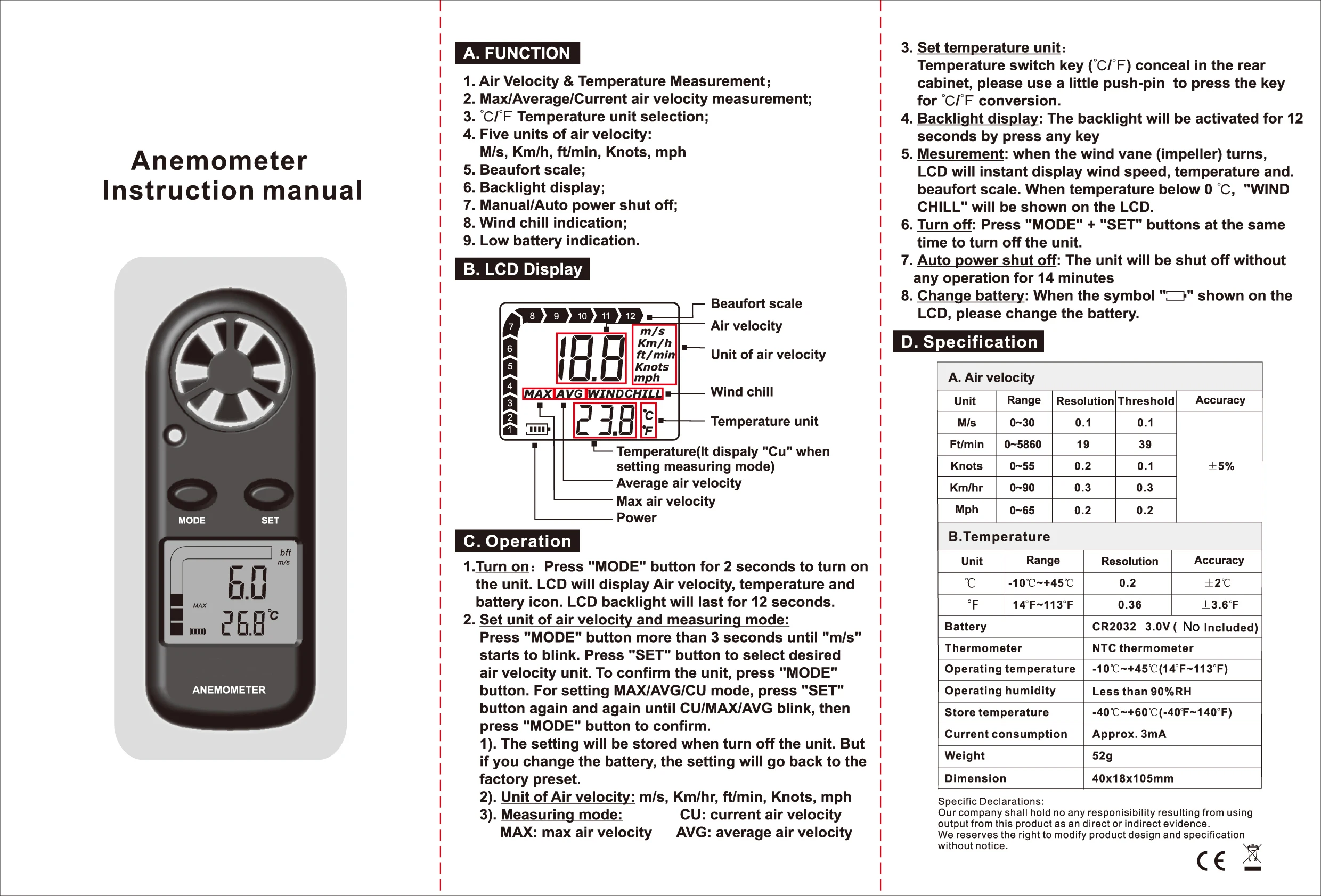 Mini Wind Speed Meter Digital Anemometer 0-30m/s Air Velocity Airflow thumbnail 6