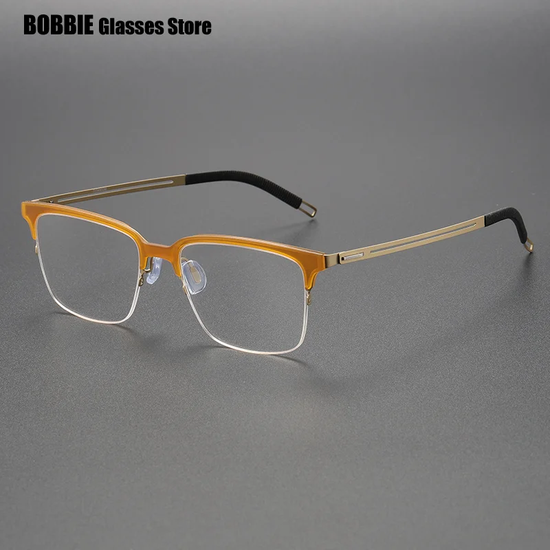 

Half Rim Square Glasses Frame Men Screwless Ultralight Titanium Acetate Fashion Classic Prescription Eyeglass Eyewear Gafas New