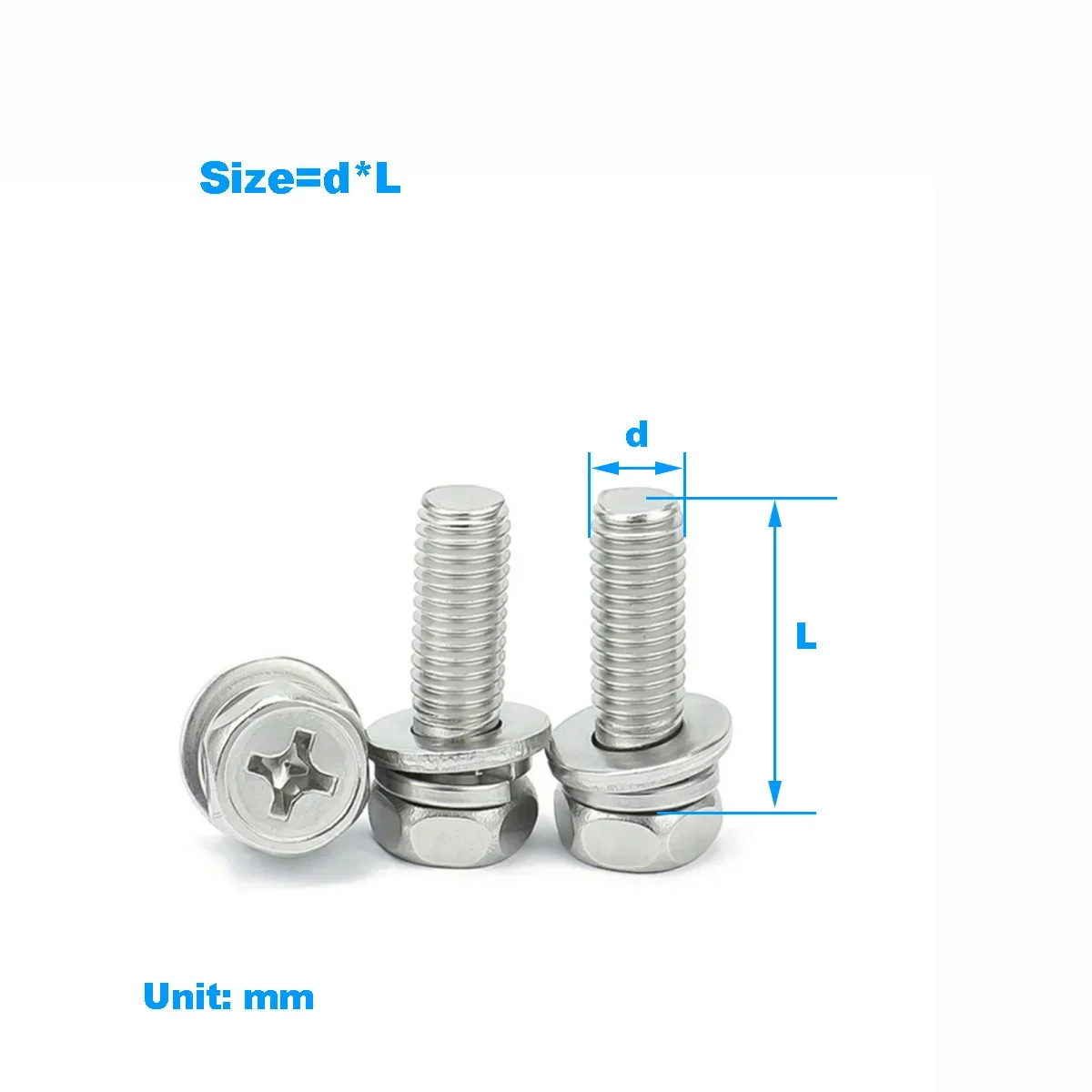 

304 Stainless Steel Cross Hexagonal Triple Combination Screw/Concave Combination Bolt With Washer M3M4M5M8M10
