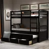 Twin Trundle Bunk Bed with 3 Drawers Kids Bedroom Guest Room Sturdy Easy Assembly Safe Rails Separate Beds Storage- 79.5"L x 1