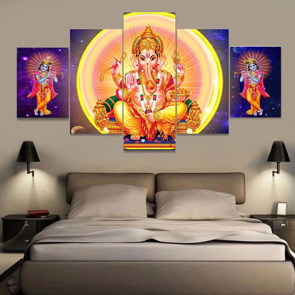 5 Panels Elephant God Vintage Hindu Lord Ganesha Canvas Painting Posters  and Prints Wall Art Pictures Home Decor No Frame - AliExpress, image size:960x960