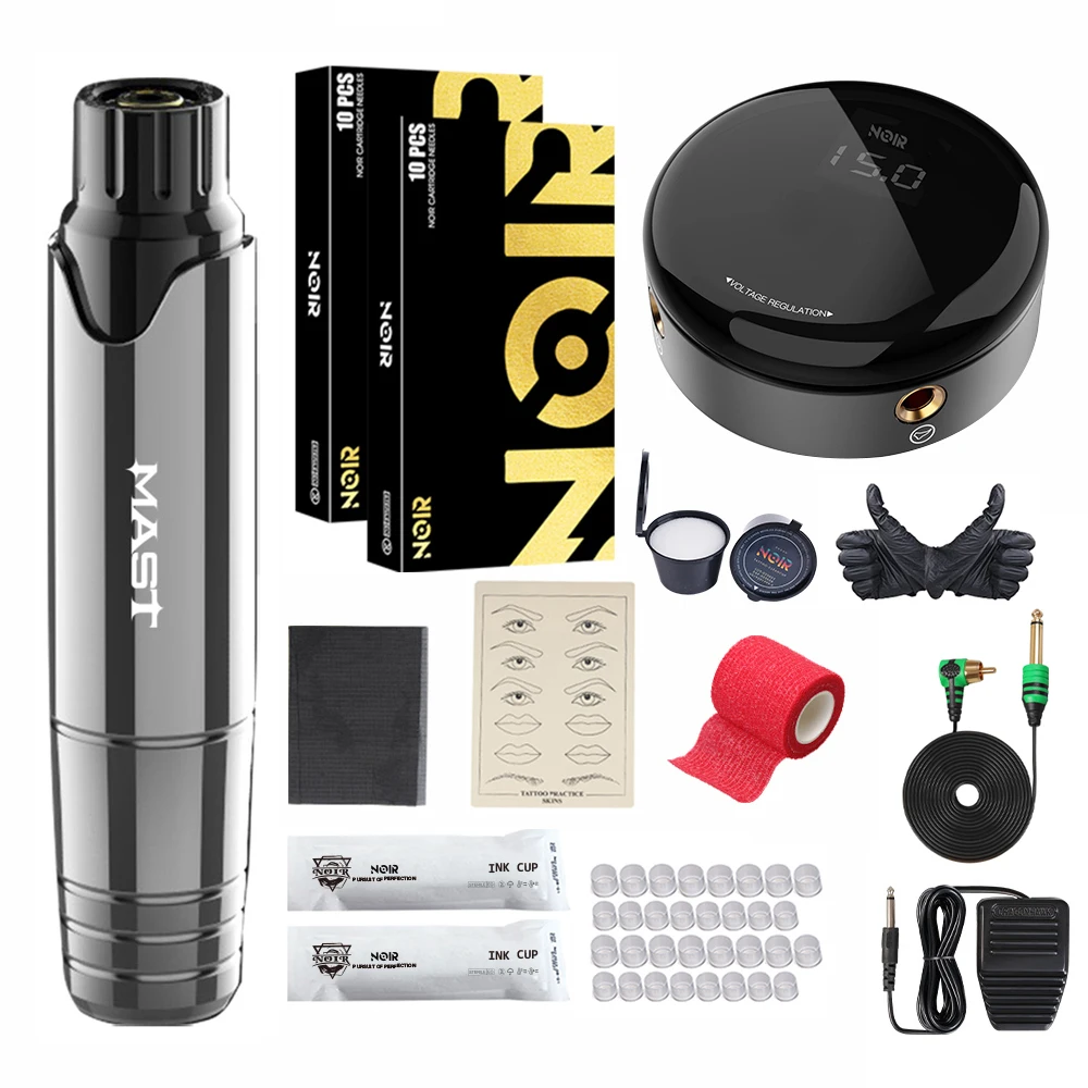Mast P10 Tattoo Kit RCA Rotary Permanent Makeup Machine With Noir OLED Power Supplies 20Pcs 1RL WJX PMU Cartridge Needles tattoo kit tattoo supplies tattoo needles