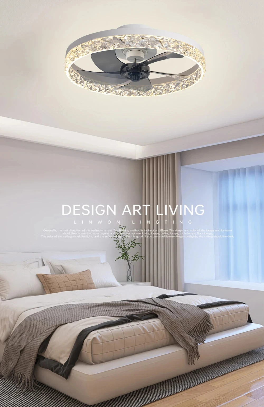 Description Picture 3 of itemHot Diamond Acrylic Ceiling Fan Lamp APP Remote Intelligent Timing 6-Speed Wind Speed Adjustment Removable LED Decorative Light