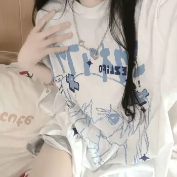 Japanese Cartoon Anime Printed Cotton Short-sleeved T-shirt for Women Harajuku Loose Half-sleeved Top Women's Summer Clothes 1