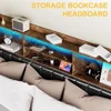 Bed Frame with Storage Upholstered Shelves Headboard, Outlets with Charging Ports and Colorful LED Lights 6
