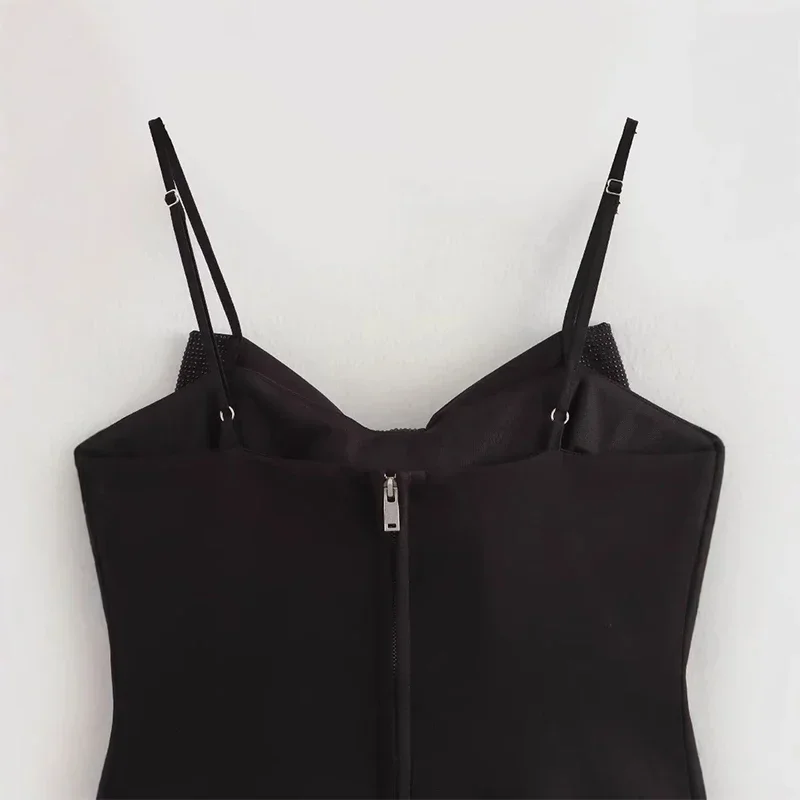 Camiseta sin mangas con lazo grande y lentejuelas para mujer, negra, sin mangas, sin espalda, con cremallera, estilo Y2K, ropa de fiesta para mujer