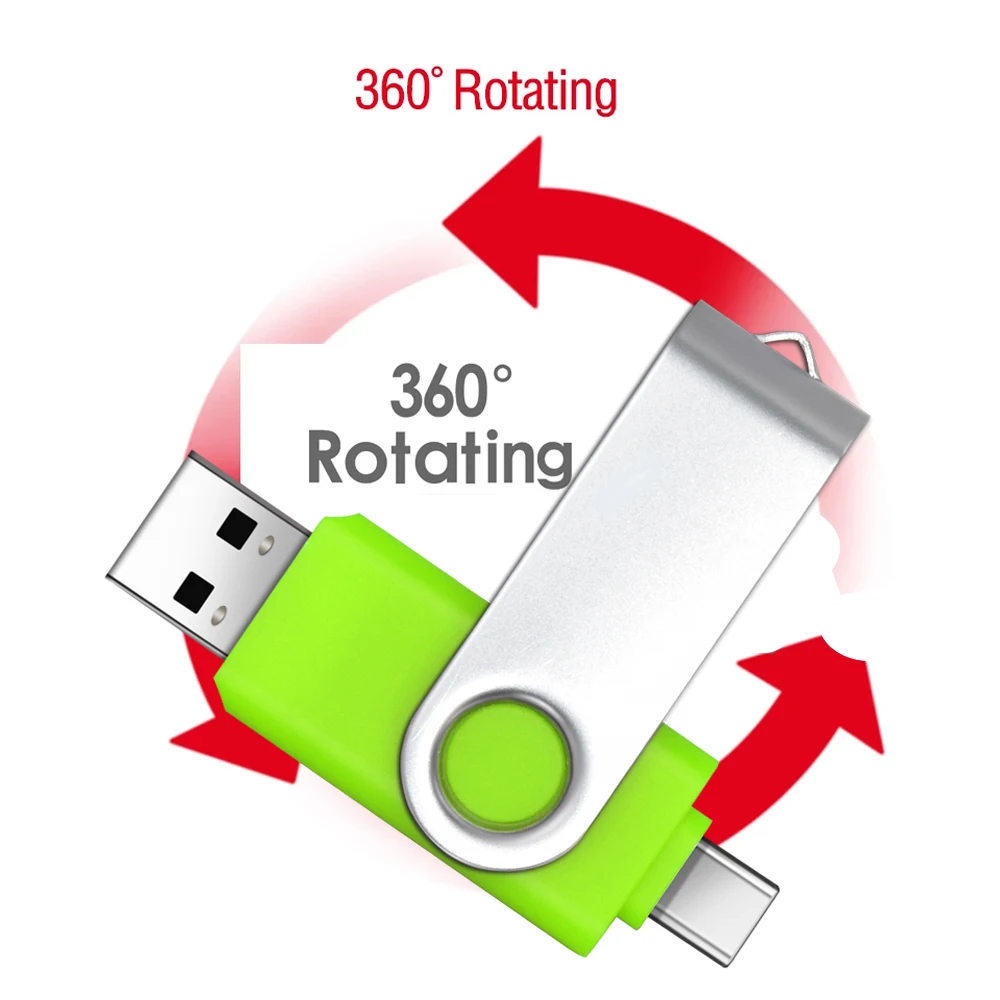 휴대폰용 2 in 1 TYPE-C USB 플래시 드라이브, 회전식 블랙 메모리 스틱, 그린 펜 드라이브, 레드 펜드라이브, 블루 U 디스크, 64GB