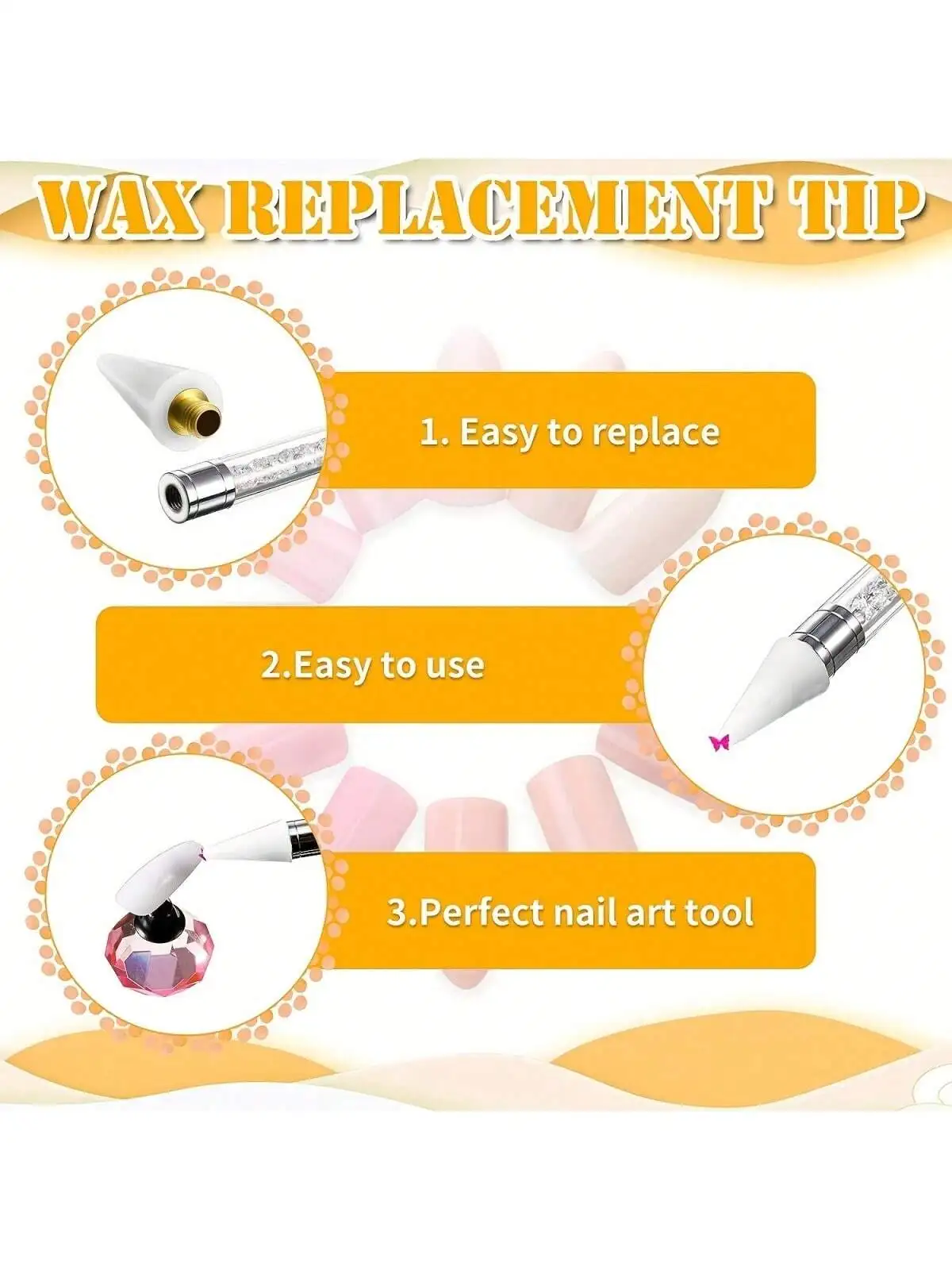 12pcs Wax Replacement Tip Nail Rhinestones Picker With Nail Point Pen For Selecting Nail Gem Jewelry, Replacement Wax Accessorie 5