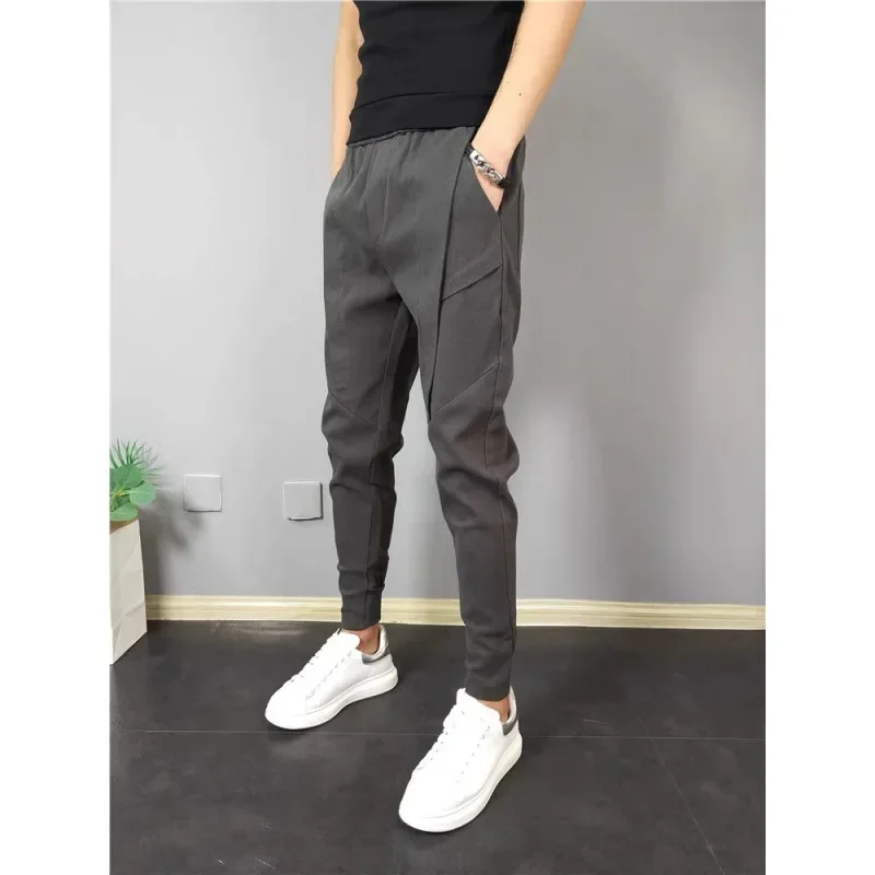 Summer New Solid Color Casual Pants Men's Korean Trendy Slims Smooths Your Silhouette Harem Waist Pants Youth Cropped Q11 3