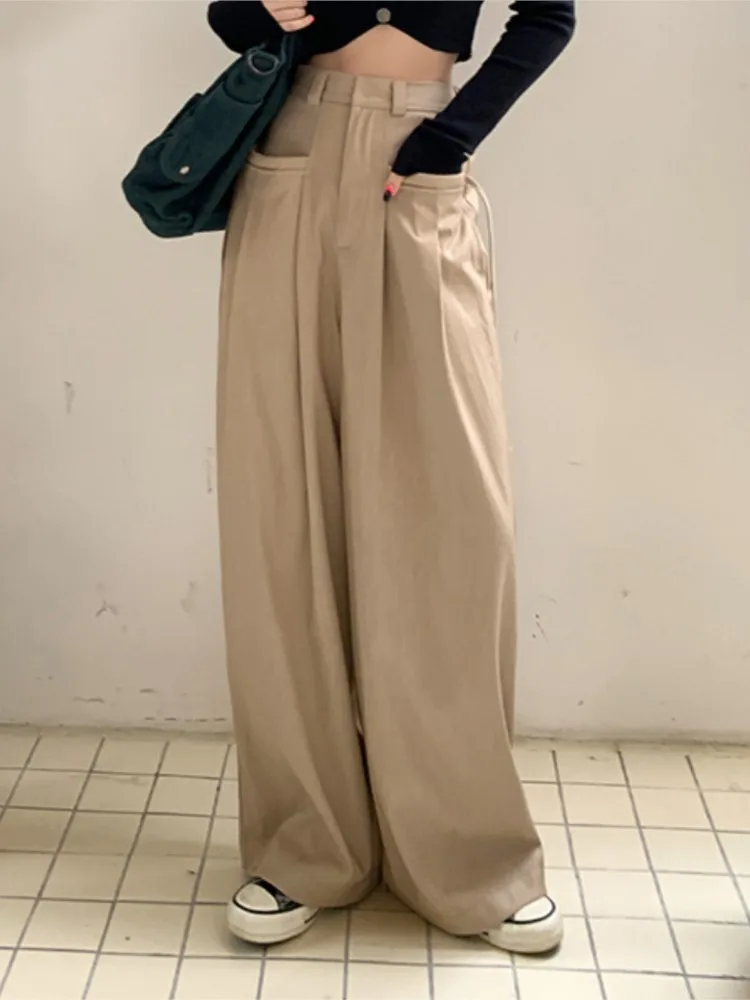 

Autumn Women Casual Loose Wide-Leg Pants Ladies Fashion Straight Pockets Baggy Trousers Female Outerwear Harajuku Pantalons