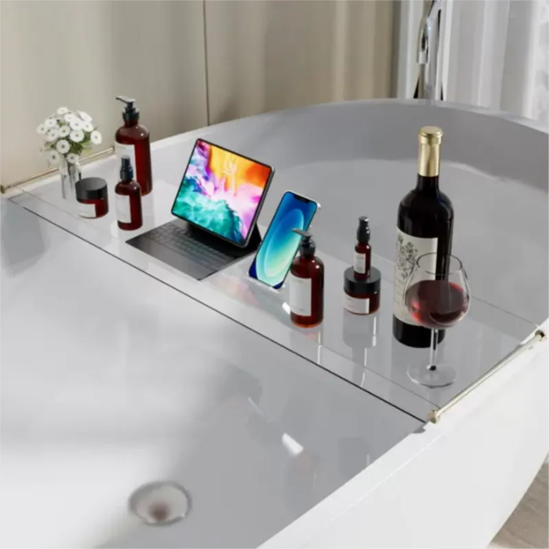 Creative Modern Bathroom Square Bathtub Storage Holder Multi functional Bathroom Acrylic Long Storage Holder 1PCS LF741