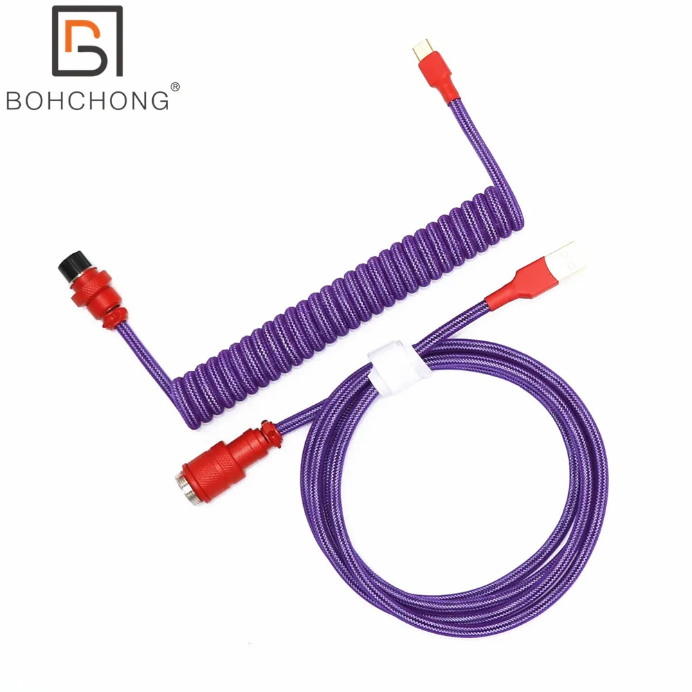 Personalizado Aviador Vermelho Dupla Camada Usb para tipo c Mini Cabo Enrolado para o Teclado Mecânico Espiral Colorido Fosco Gx16 Aviador