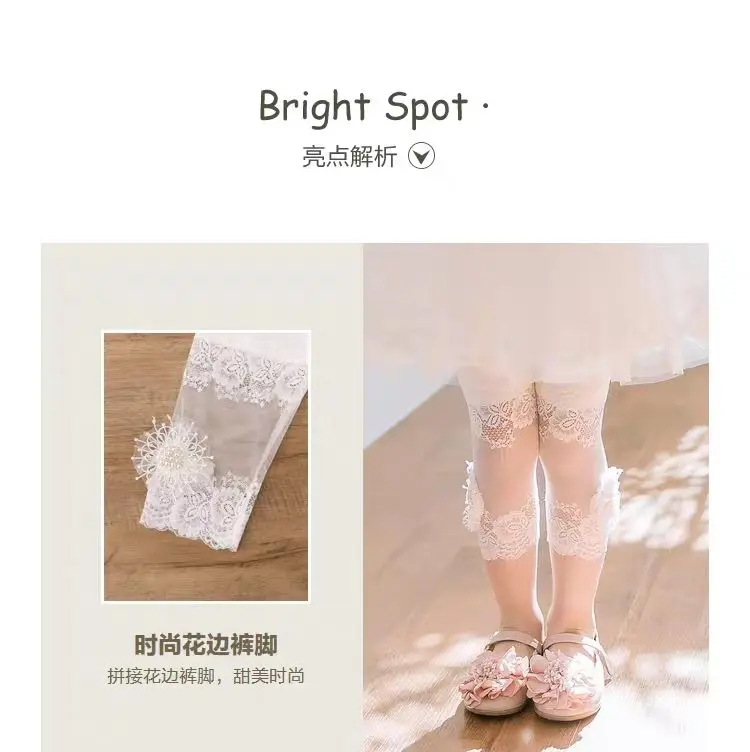 High Quality 2021 New Summer Girls Leggings Pants Lace Cotton Children Clothing Flower Girl Knee Pants