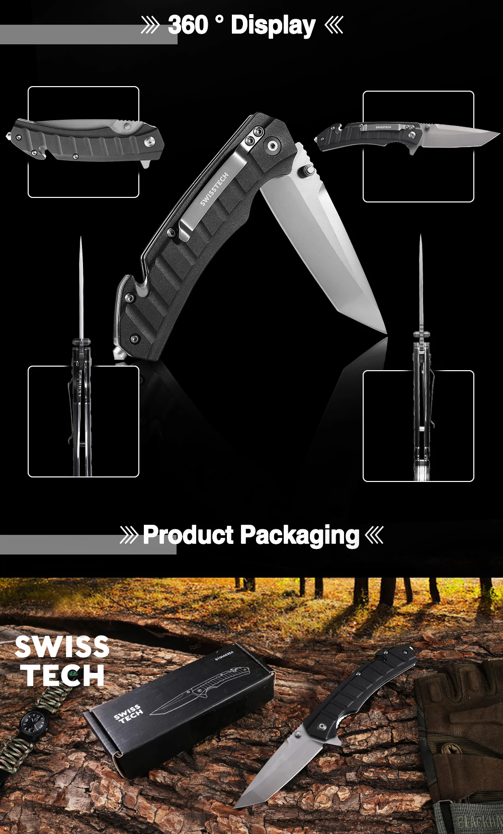 Description Picture 5 of itemSWISS TECH Folding Pocket Knife Outdoor Survival Tactical Knife Camping Hiking Hunting Knives for Self-Defense