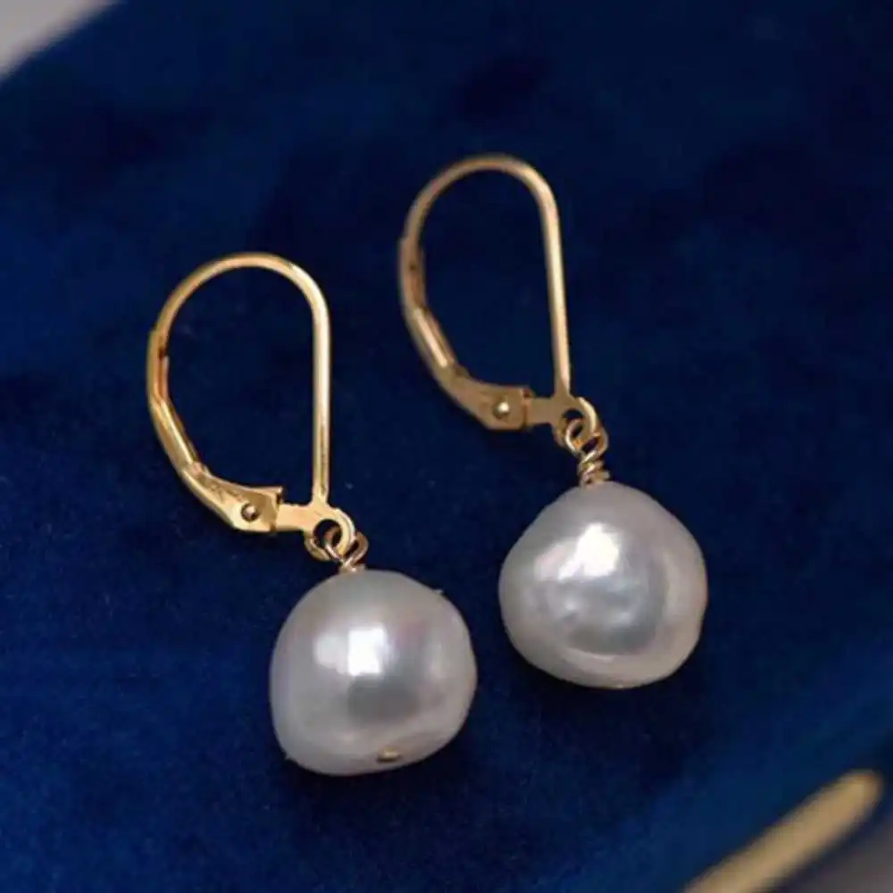 10-11MM Natural AAA Baroque White pearl Dangle Earrings 14K Freshwater Diy Holiday gifts