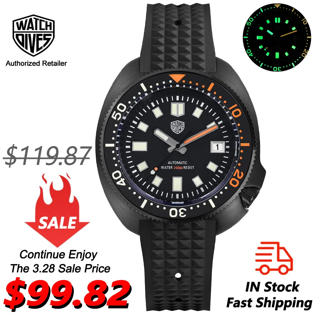 Watchdives WD6105 NH35 Automatic Diver Watch for Men 316L Stainless Steel Sapphire Crystal Watches C3 Green Luminous Wristwatch