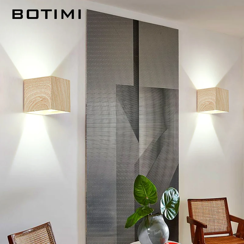 BOTIMI-모던한 벽 램프, 침실 머리맡 벽 돌출, 북유럽 계단 벽 조명, 모조 나뭇결 벽 장식 조명 기구