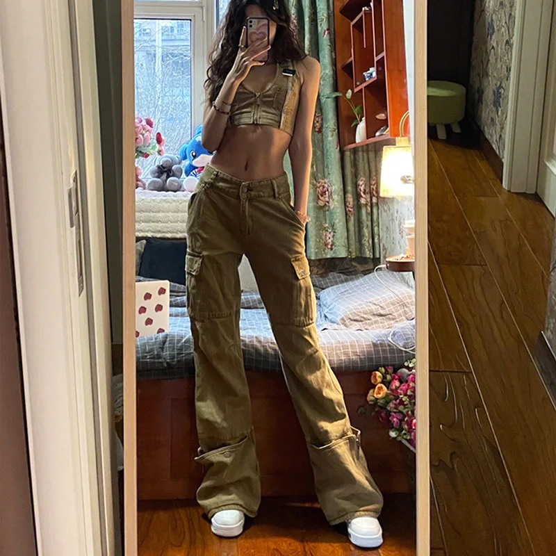 High Waist Jeans Micro Bell-bottoms American Street Design Khaki Denim Pants