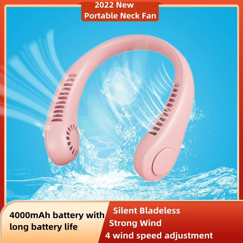 

2022 Portable Neck Fan Strong Wind Large Capacity Battery Electric Mini FanRechargeable Usb Blades Neckband For Outdoor Sports