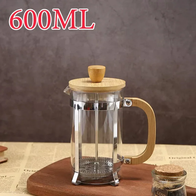 مكبس قهوة فرنسي زجاجي بغطاء خيزران 350/600 مل