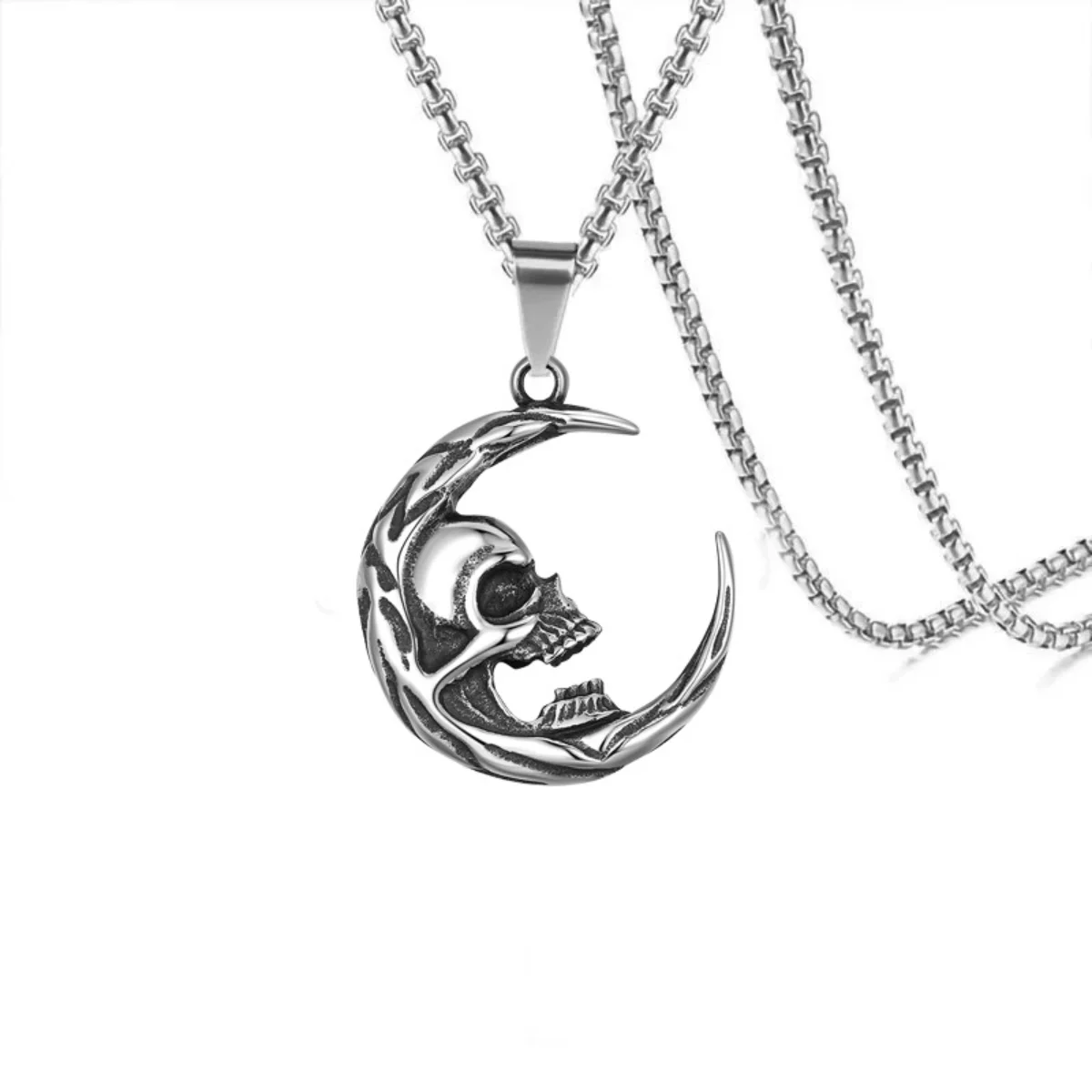 

Hot men's half moon punk skull tag stainless steel retro personality necklace in 1$ free postage luxury jewelry Woman necklace