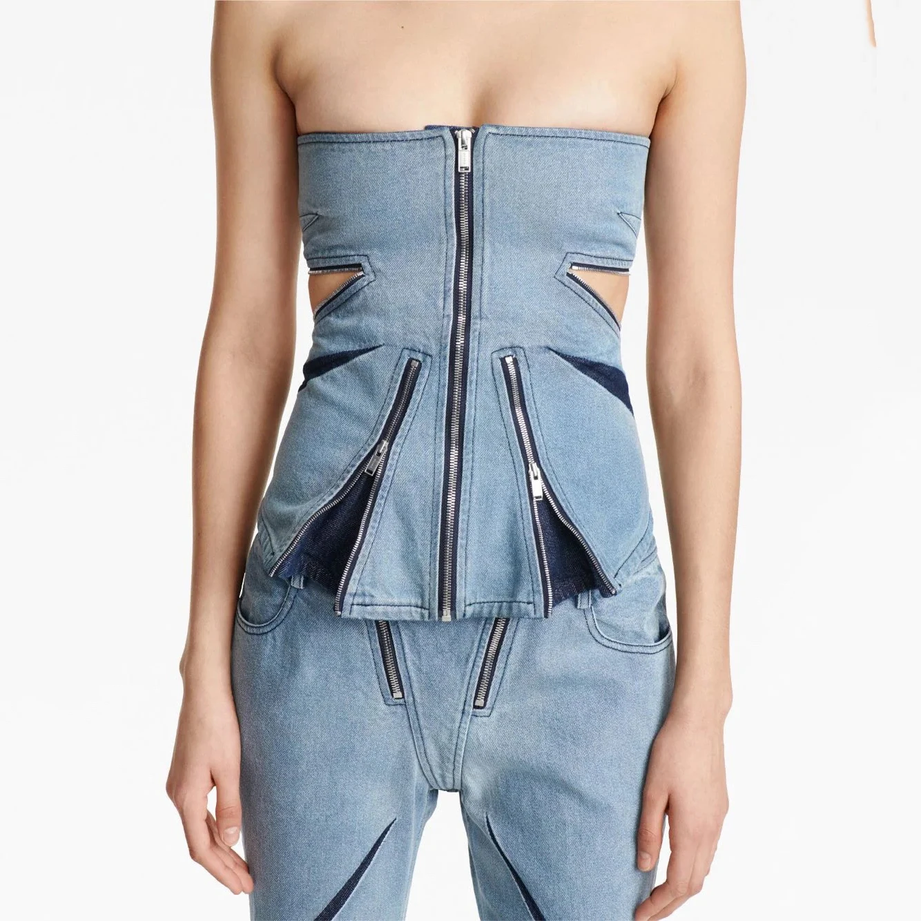 

Retro color blocking washed denim bralette Top women fashion sexy hot girl wind hollow waist design y2k tops 2023 summer new