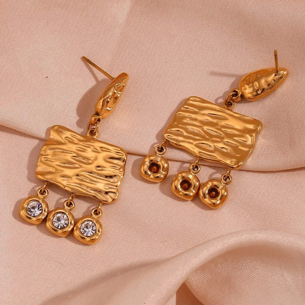 PAPERPLUS | Women Luxury Stainless Steel Earrings. Inlaid Zircon. Charms Rare Jewelry.1Pair. Aesthetic. Vintage New