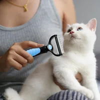 Cat Hair Removal Comb Dog Hair Removal Brush Stainless Steel Double Sided Pet Grooming Brush Removing Tangles Cat Accessories 2