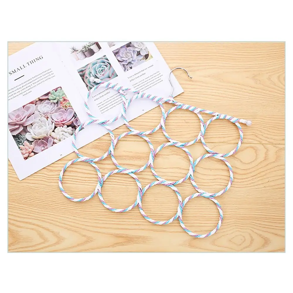 1Pcs Rattan Weave Scarf Hanger Foldable 6/9/12/16/20/28 Ring Tie Belt Hook Organizer Iron Display Rack Wardrobe Storage Holder
