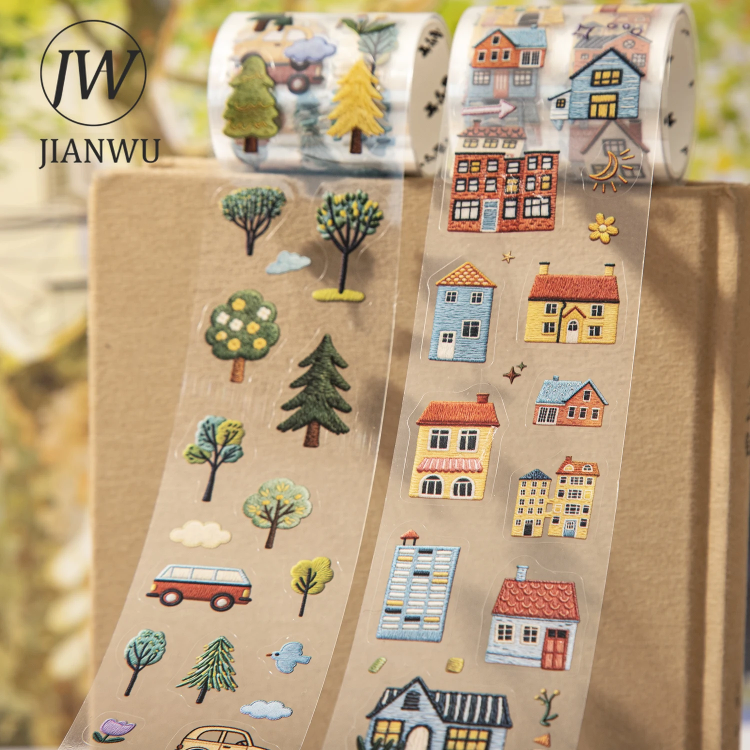 JIANWU 바람의 여행 시리즈 빈티지 나무 구름 꽃 풍경 소재 콜라주 PET 테이프 크리에이티브 저널 문구류